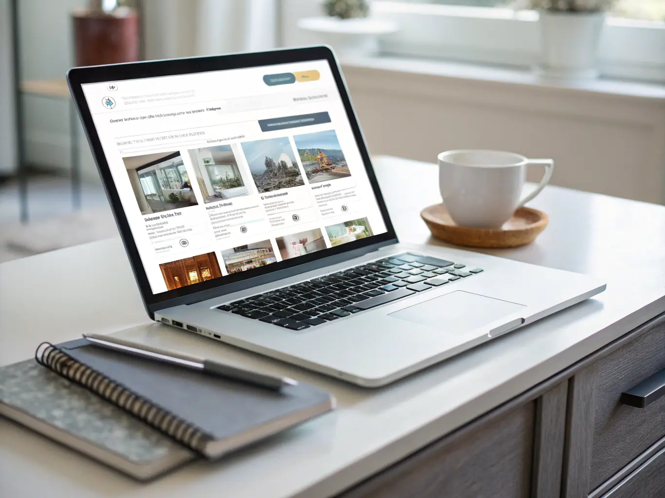 A user uploading real estate photos to the Homeview AI platform via a drag-and-drop interface on a laptop, showcasing the ease of use.