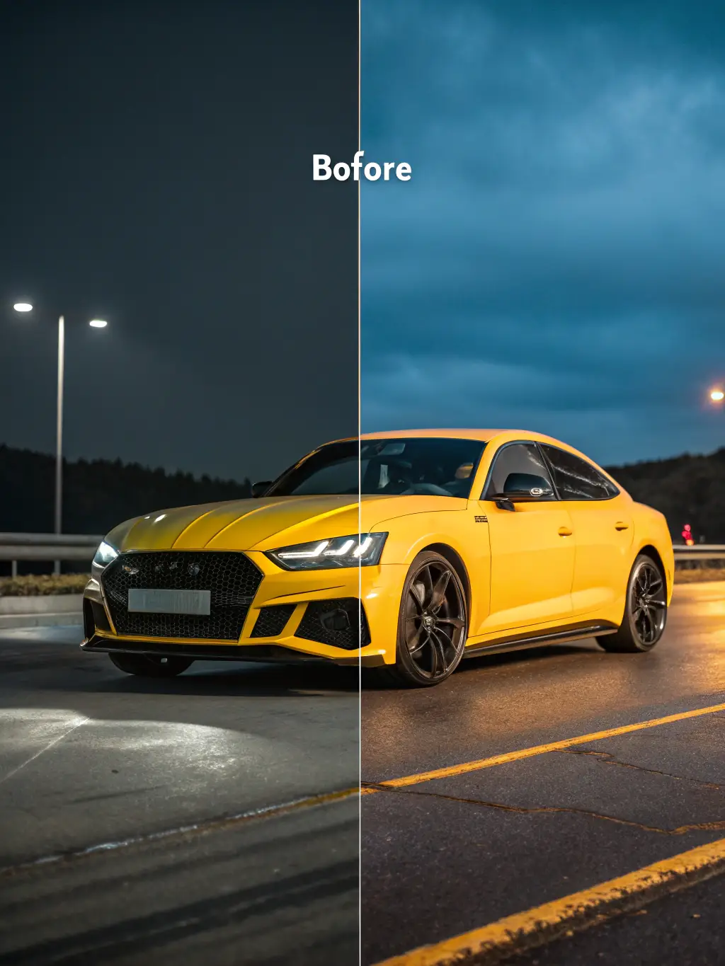 A before-and-after comparison of a living room photo, showcasing AI-powered enhancements that brighten the room, sharpen details, and correct color imbalances, used to demonstrate the power of AI photo enhancement.